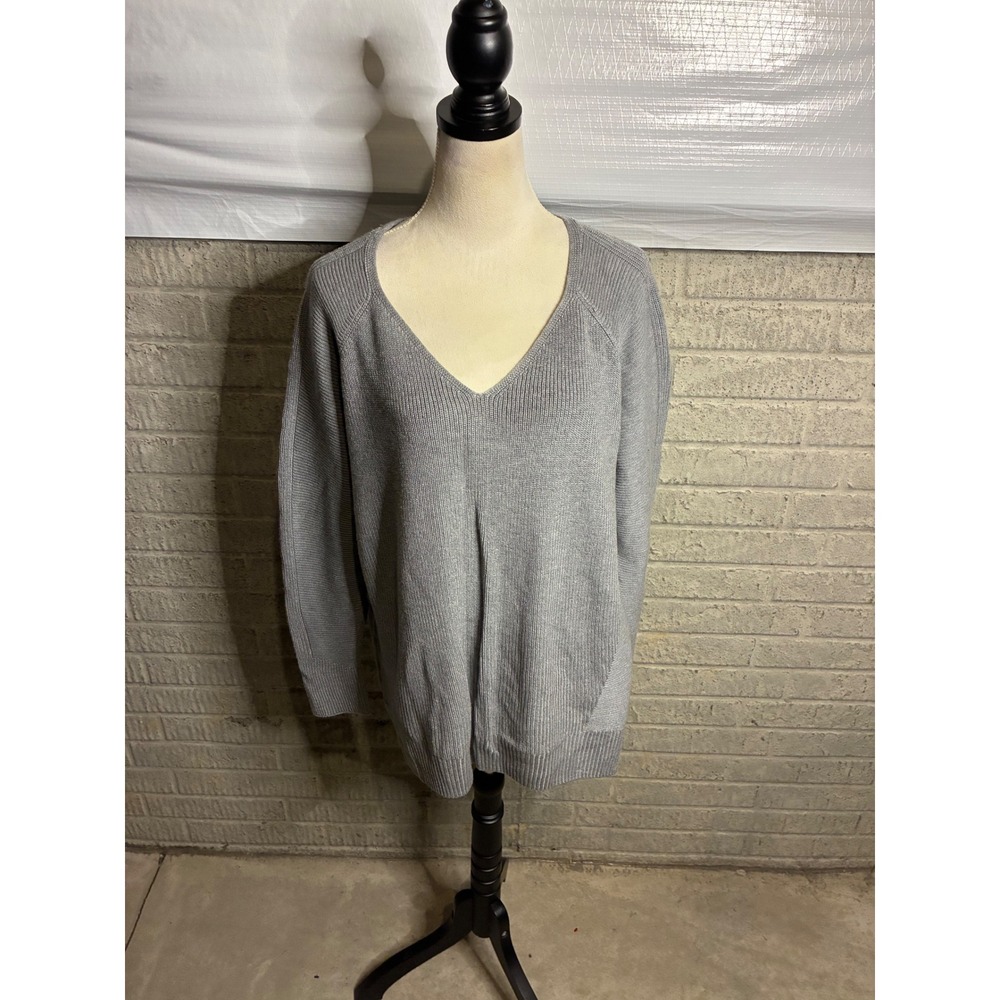 Matty M Womens Grey V Neck‎ Ribbed Knit Pullover Sweater XXL